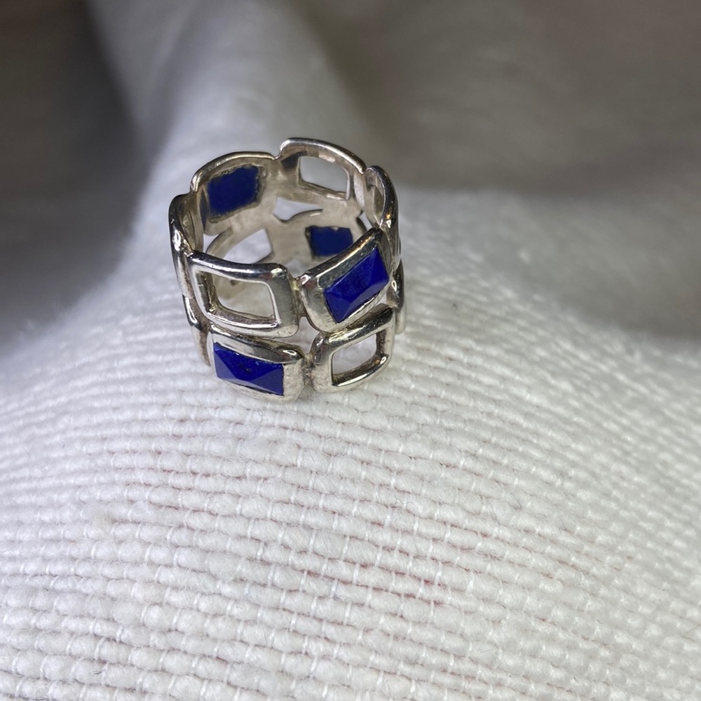 Modern Sterling Silver Ring with Lapis Lazarus Stones